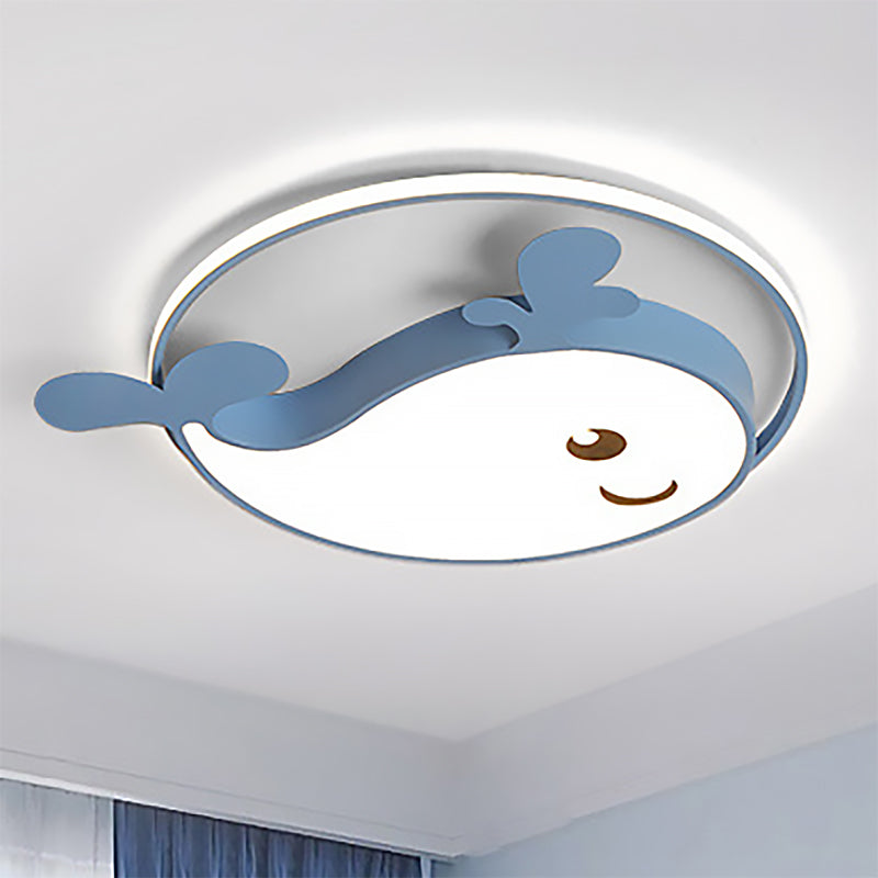 Smile Dolphin Girls Bedroom Ceiling Lamp Acrylic Animal Flush Ceiling Light with Ring Blue White Clearhalo 'Ceiling Lights' 'Close To Ceiling Lights' 'Close to ceiling' Lighting' 255809