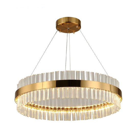 Circular Chandelier Light Postmodern Crystal Rod Gold LED Hanging Ceiling Light, 16"/19.5"/23.5" Wide Clearhalo 'Ceiling Lights' 'Chandeliers' 'Modern Chandeliers' 'Modern' Lighting' 255819