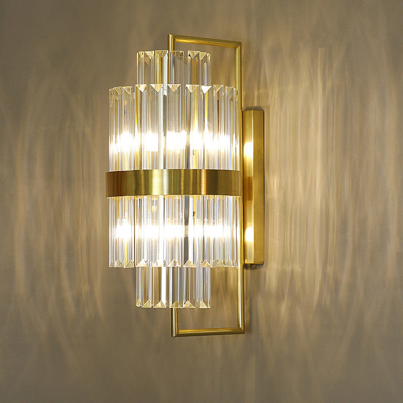 Cylinder Wall Light Sconce Postmodern Crystal Block 2 Lights Corridor Sconce Light in Gold Clearhalo 'Modern wall lights' 'Modern' 'Wall Lamps & Sconces' 'Wall Lights' Lighting' 255827