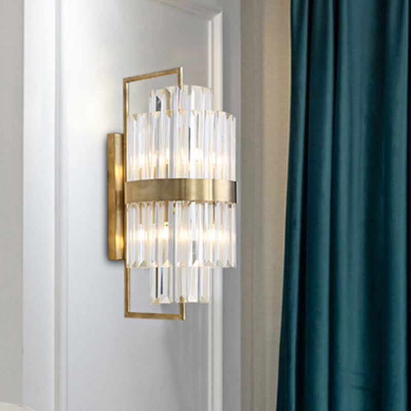 Cylinder Wall Light Sconce Postmodern Crystal Block 2 Lights Corridor Sconce Light in Gold Clearhalo 'Modern wall lights' 'Modern' 'Wall Lamps & Sconces' 'Wall Lights' Lighting' 255829