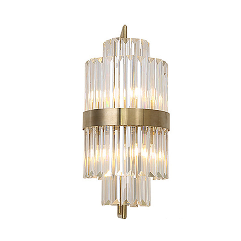 Cylinder Wall Light Sconce Postmodern Crystal Block 2 Lights Corridor Sconce Light in Gold Clearhalo 'Modern wall lights' 'Modern' 'Wall Lamps & Sconces' 'Wall Lights' Lighting' 255830