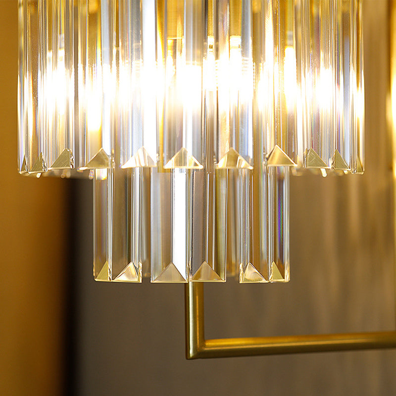 Cylinder Wall Light Sconce Postmodern Crystal Block 2 Lights Corridor Sconce Light in Gold Clearhalo 'Modern wall lights' 'Modern' 'Wall Lamps & Sconces' 'Wall Lights' Lighting' 255831