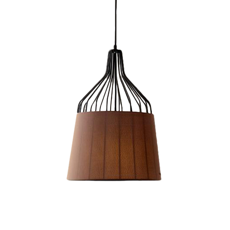 11“/14” W Vintage Tapered Ceiling Chandelier 3 Lights Fabric Suspension Light in Black/Coffee/Beige with Iron Frame Clearhalo 'Ceiling Lights' 'Chandeliers' Lighting' options 255857