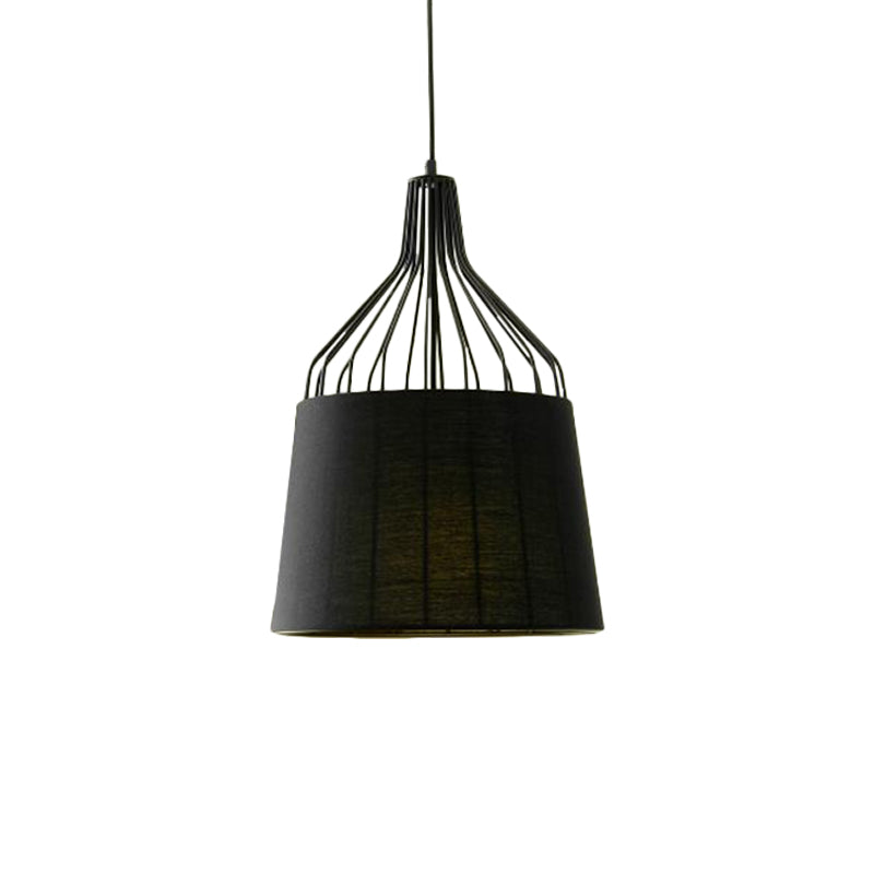 11“/14” W Vintage Tapered Ceiling Chandelier 3 Lights Fabric Suspension Light in Black/Coffee/Beige with Iron Frame Clearhalo 'Ceiling Lights' 'Chandeliers' Lighting' options 255860