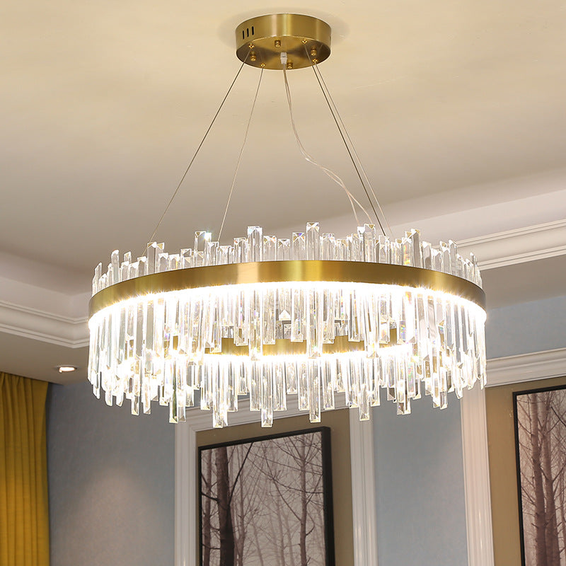 Gold Circle Hanging Ceiling Light Postmodern Crystal Block 19.5"/23.5"/31.5" Wide LED Chandelier Lamp Clearhalo 'Ceiling Lights' 'Chandeliers' 'Modern Chandeliers' 'Modern' Lighting' 255865