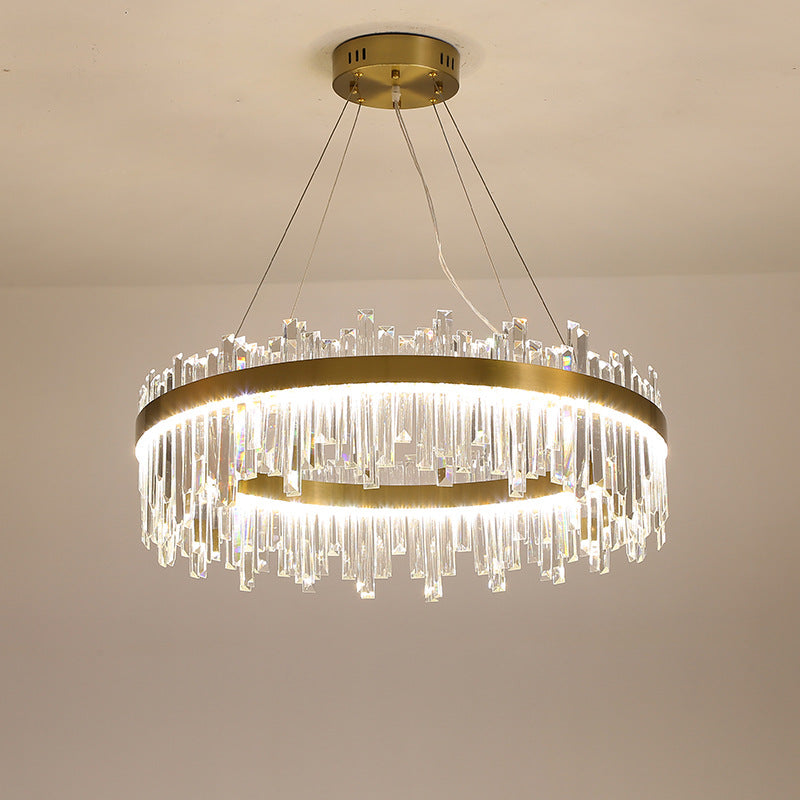 Gold Circle Hanging Ceiling Light Postmodern Crystal Block 19.5"/23.5"/31.5" Wide LED Chandelier Lamp Gold Clearhalo 'Ceiling Lights' 'Chandeliers' 'Modern Chandeliers' 'Modern' Lighting' 255866