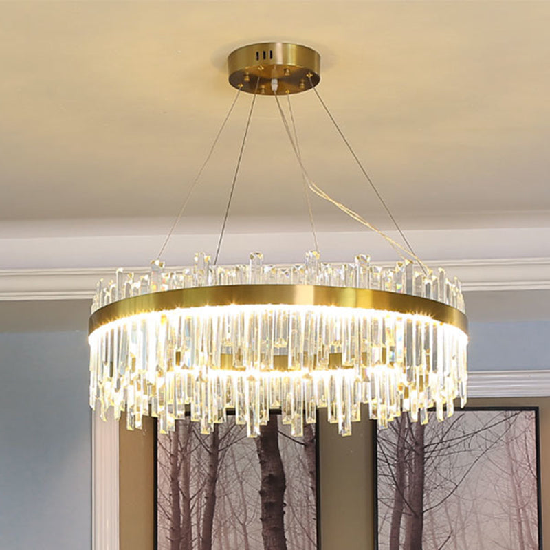 Gold Circle Hanging Ceiling Light Postmodern Crystal Block 19.5"/23.5"/31.5" Wide LED Chandelier Lamp Clearhalo 'Ceiling Lights' 'Chandeliers' 'Modern Chandeliers' 'Modern' Lighting' 255867