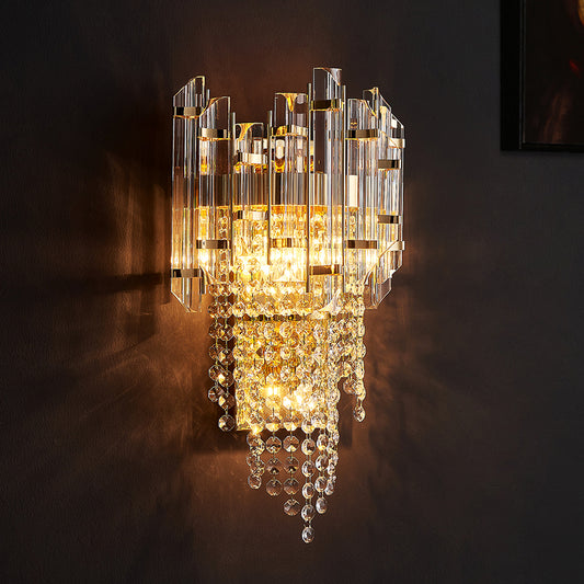 Beaded Wall Sconce Light Modern Crystal 2 Lights Smoke Grey Wall Mount Light for Living Room Smoke Gray Clearhalo 'Modern wall lights' 'Modern' 'Wall Lamps & Sconces' 'Wall Lights' Lighting' 255871