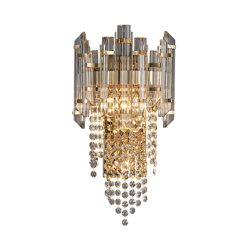 Beaded Wall Sconce Light Modern Crystal 2 Lights Smoke Grey Wall Mount Light for Living Room Clearhalo 'Modern wall lights' 'Modern' 'Wall Lamps & Sconces' 'Wall Lights' Lighting' 255874