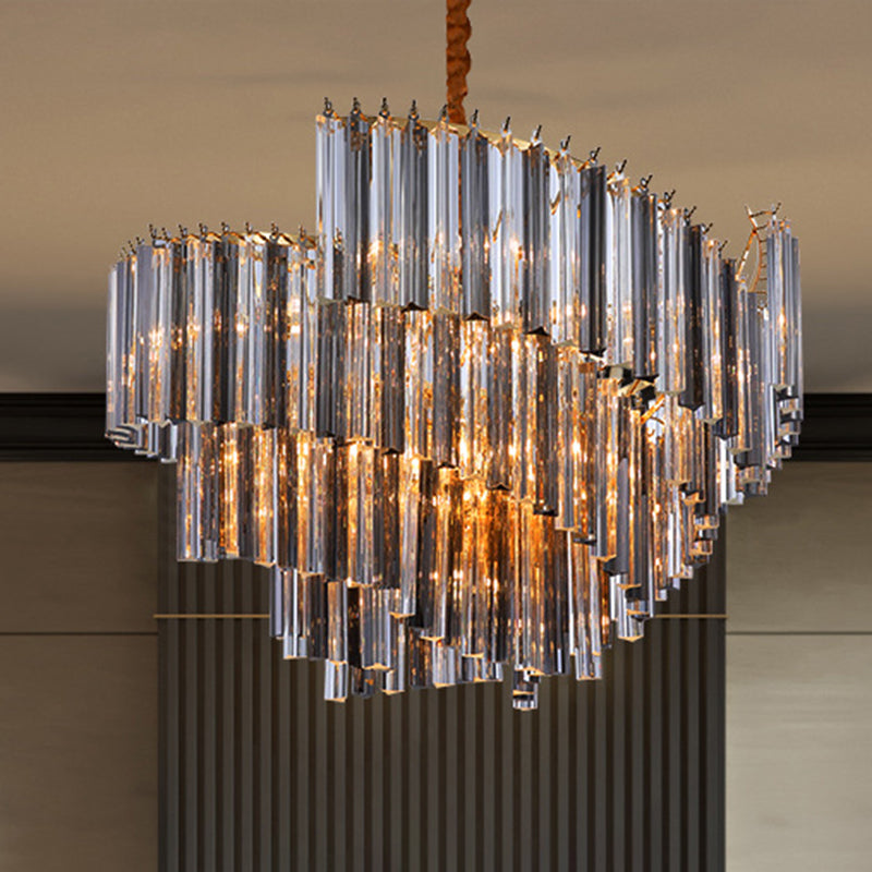 Postmodern Spiral Chandelier Lighting Smoke Gray Tri-Side Crystal Rod 5/10 Heads Living Room Hanging Lamp 10 Smoke Gray Clearhalo 'Ceiling Lights' 'Chandeliers' 'Modern Chandeliers' 'Modern' Lighting' 255884