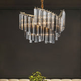 Postmodern Spiral Chandelier Lighting Smoke Gray Tri-Side Crystal Rod 5/10 Heads Living Room Hanging Lamp Clearhalo 'Ceiling Lights' 'Chandeliers' 'Modern Chandeliers' 'Modern' Lighting' 255889