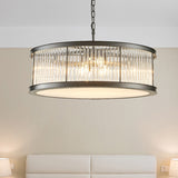 Drum Hanging Light Modern Crystal Rod 6 Lights Black/Brass Chandelier Light Fixture for Living Room Black Clearhalo 'Ceiling Lights' 'Chandeliers' 'Modern Chandeliers' 'Modern' Lighting' 255900