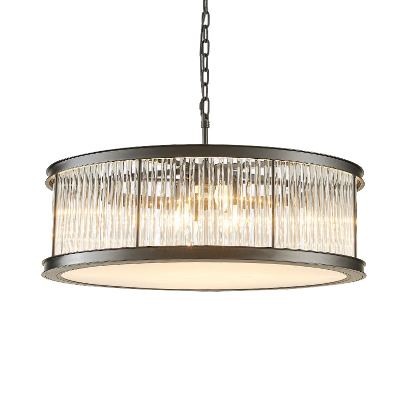 Drum Hanging Light Modern Crystal Rod 6 Lights Black/Brass Chandelier Light Fixture for Living Room Clearhalo 'Ceiling Lights' 'Chandeliers' 'Modern Chandeliers' 'Modern' Lighting' 255903