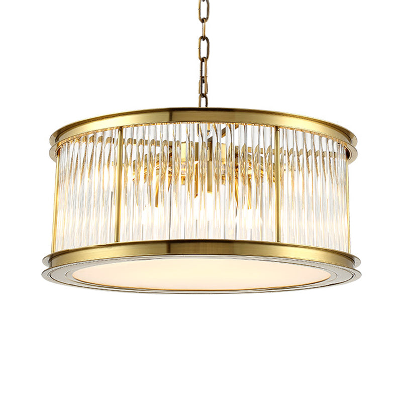 Drum Hanging Light Modern Crystal Rod 6 Lights Black/Brass Chandelier Light Fixture for Living Room Clearhalo 'Ceiling Lights' 'Chandeliers' 'Modern Chandeliers' 'Modern' Lighting' 255909