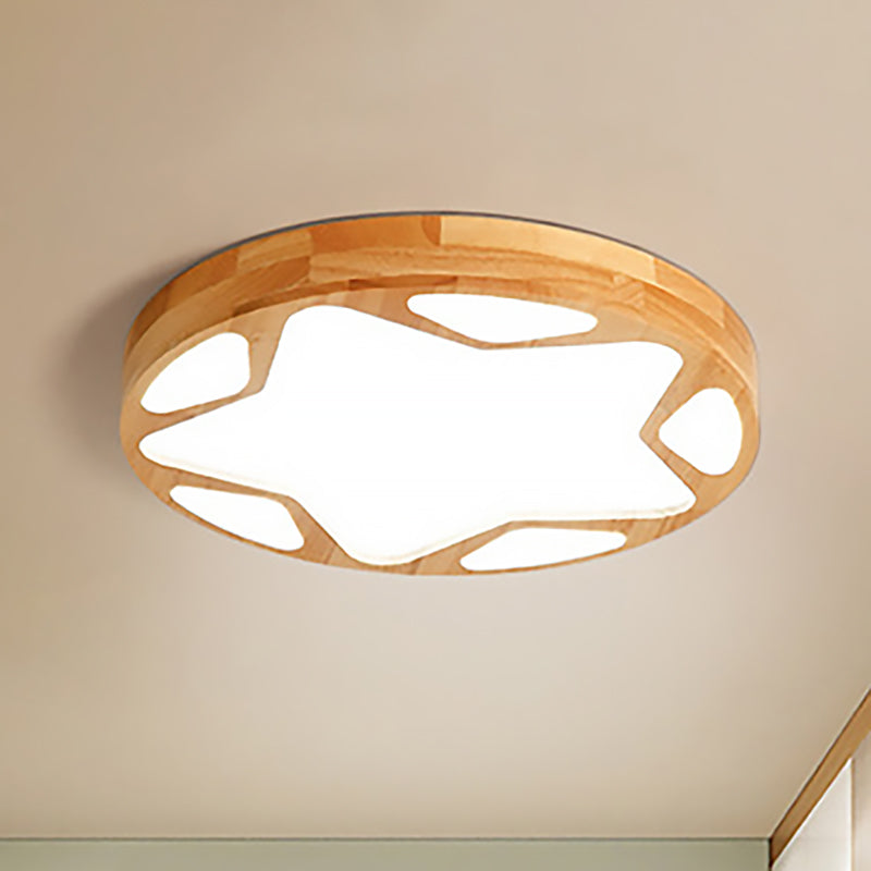 Kindergarten Star Flush Ceiling Light Wood Acrylic Modern LED Ceiling Lamp in Beige Yellow Natural Clearhalo 'Ceiling Lights' 'Close To Ceiling Lights' 'Close to ceiling' Lighting' 255914