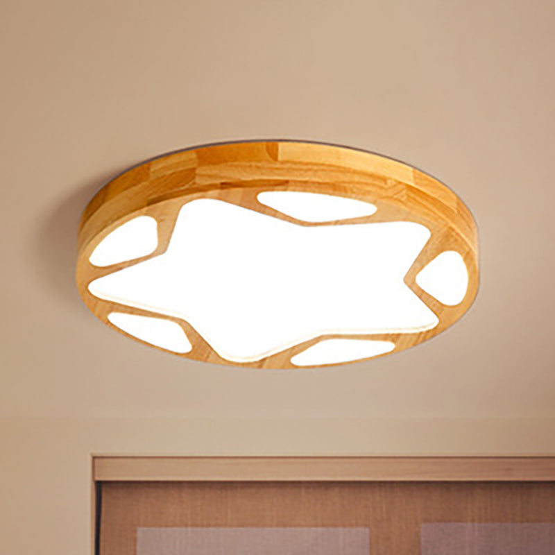 Kindergarten Star Flush Ceiling Light Wood Acrylic Modern LED Ceiling Lamp in Beige Clearhalo 'Ceiling Lights' 'Close To Ceiling Lights' 'Close to ceiling' Lighting' 255915