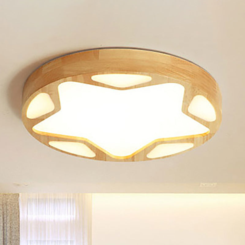 Kindergarten Star Flush Ceiling Light Wood Acrylic Modern LED Ceiling Lamp in Beige Yellow Clearhalo 'Ceiling Lights' 'Close To Ceiling Lights' 'Close to ceiling' Lighting' 255916