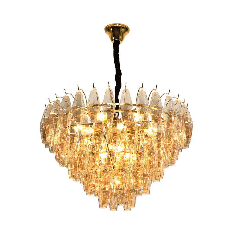 Cone Hanging Ceiling Light Modern Amber Glass 7/9 Heads Living Room Chandelier Lighting Fixture Clearhalo 'Ceiling Lights' 'Chandeliers' 'Modern Chandeliers' 'Modern' Lighting' 255926