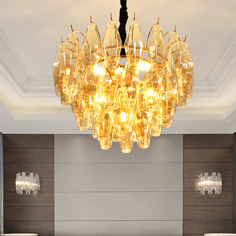 Cone Hanging Ceiling Light Modern Amber Glass 7/9 Heads Living Room Chandelier Lighting Fixture 7 Amber Clearhalo 'Ceiling Lights' 'Chandeliers' 'Modern Chandeliers' 'Modern' Lighting' 255927