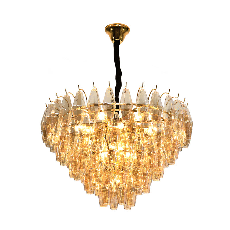 Cone Hanging Ceiling Light Modern Amber Glass 7/9 Heads Living Room Chandelier Lighting Fixture Clearhalo 'Ceiling Lights' 'Chandeliers' 'Modern Chandeliers' 'Modern' Lighting' 255930