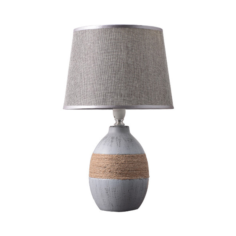 Flaxen/Grey 1-Light Nightstand Lamp Traditional Fabric Drum Desk Light with Trapezoid/Oval/Globe Ceramic Base Clearhalo 'Lamps' 'Table Lamps' Lighting' 255950