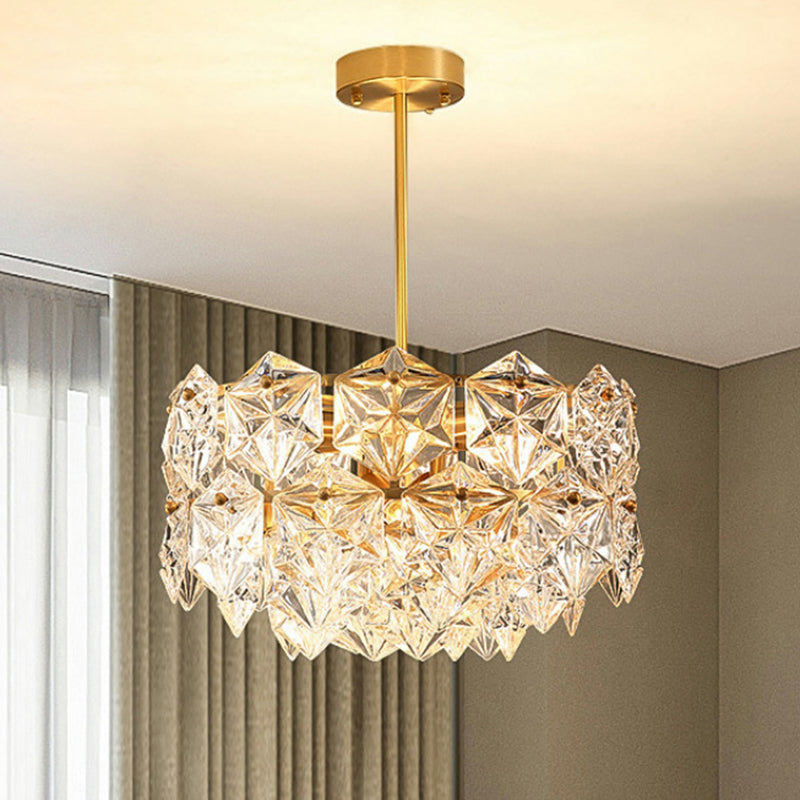 Gold Circular Hanging Lamp Kit Postmodern 8/9 Heads Hexagon Crystal Hanging Ceiling Light Clearhalo 'Ceiling Lights' 'Chandeliers' 'Modern Chandeliers' 'Modern' Lighting' 255954