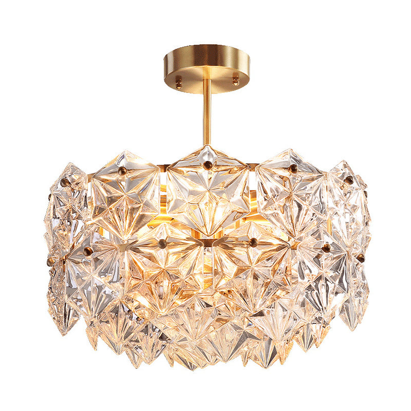 Gold Circular Hanging Lamp Kit Postmodern 8/9 Heads Hexagon Crystal Hanging Ceiling Light Clearhalo 'Ceiling Lights' 'Chandeliers' 'Modern Chandeliers' 'Modern' Lighting' 255958