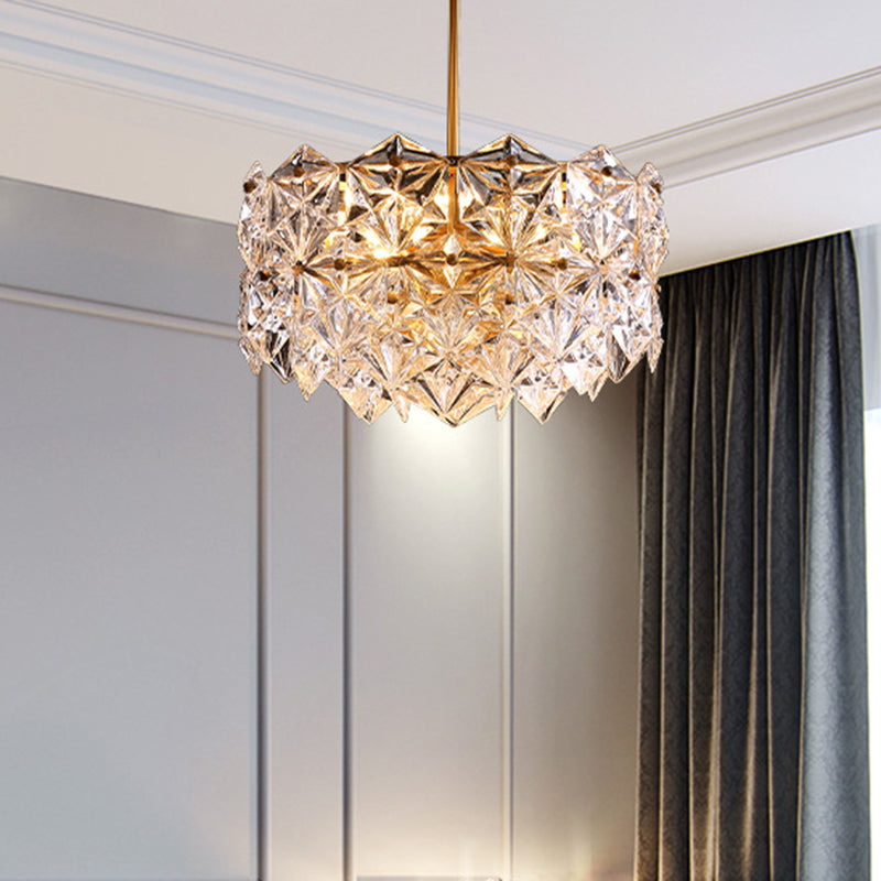 Gold Circular Hanging Lamp Kit Postmodern 8/9 Heads Hexagon Crystal Hanging Ceiling Light Clearhalo 'Ceiling Lights' 'Chandeliers' 'Modern Chandeliers' 'Modern' Lighting' 255961