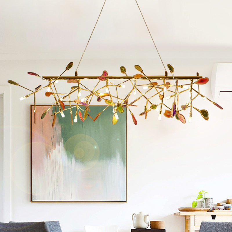 Branch Island Light Nordic Colorful Crystal 16/24 Heads Gold Hanging Ceiling Light for Dining Room Clearhalo 'Ceiling Lights' 'Island Lights' Lighting' 255996