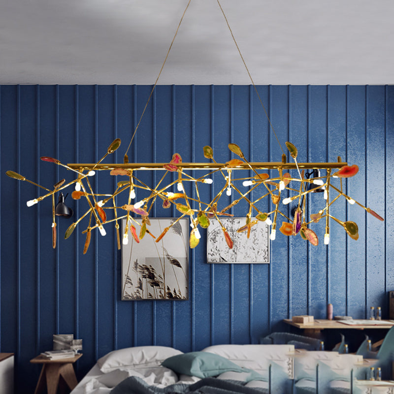 Branch Island Light Nordic Colorful Crystal 16/24 Heads Gold Hanging Ceiling Light for Dining Room Clearhalo 'Ceiling Lights' 'Island Lights' Lighting' 255998