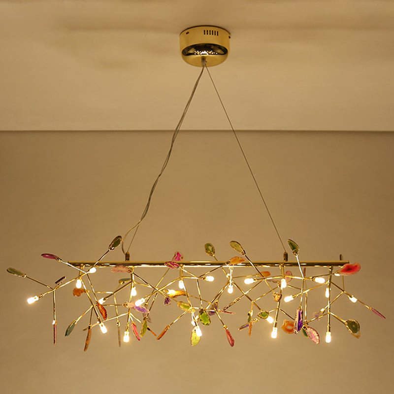 Branch Island Light Nordic Colorful Crystal 16/24 Heads Gold Hanging Ceiling Light for Dining Room 16 Gold Clearhalo 'Ceiling Lights' 'Island Lights' Lighting' 255999