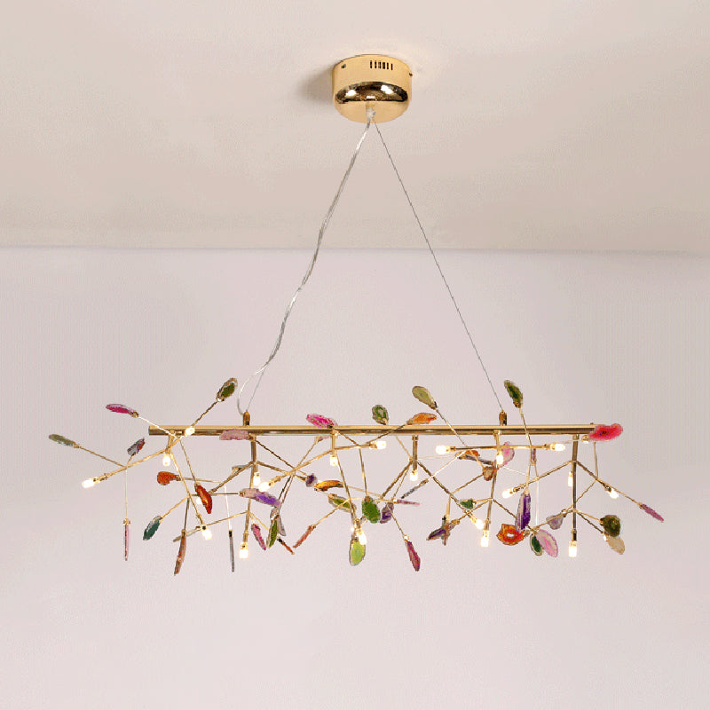 Branch Island Light Nordic Colorful Crystal 16/24 Heads Gold Hanging Ceiling Light for Dining Room Clearhalo 'Ceiling Lights' 'Island Lights' Lighting' 256000