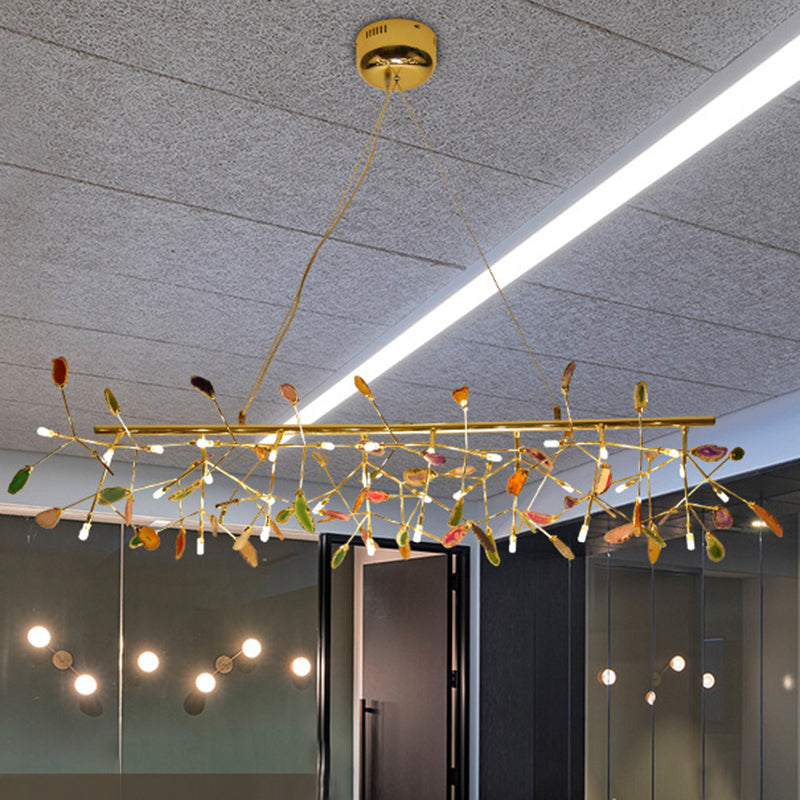 Branch Island Light Nordic Colorful Crystal 16/24 Heads Gold Hanging Ceiling Light for Dining Room Clearhalo 'Ceiling Lights' 'Island Lights' Lighting' 256004