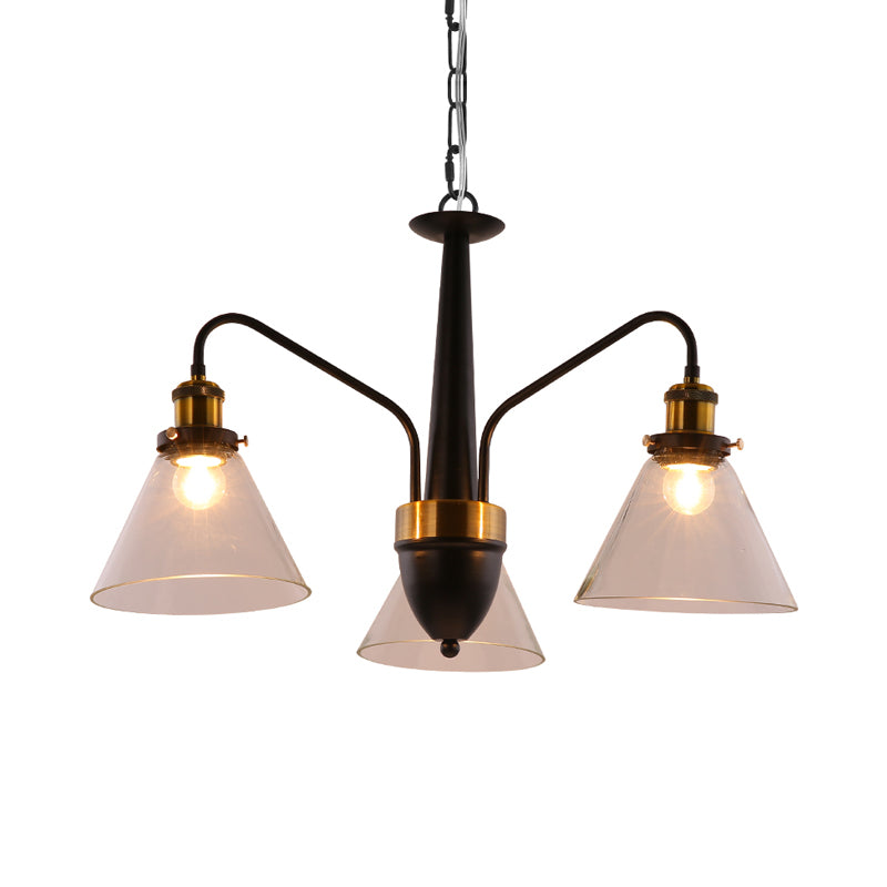 3/5/6-Light Conical Chandelier Light Traditional Black and Gold Hanging Pendant with Clear Glass Shade Clearhalo 'Ceiling Lights' 'Chandeliers' 'Glass shade' 'Glass' Lighting' 256020