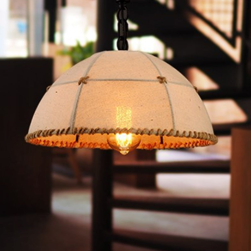 1 Light Hanging Light Kit Traditional Domed Fabric Suspension Pendant in Beige for Restaurant Beige Clearhalo 'Ceiling Lights' 'Pendant Lights' 'Pendants' Lighting' 256108_81388ea9-ab05-4d29-b5ca-7ec4036a6800