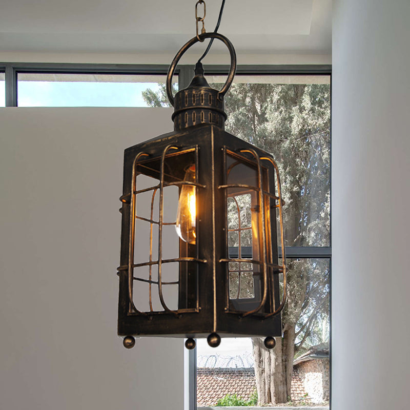 Traditional Lantern Hanging Ceiling Light 1 Light Metal Pendant Lamp in Rust for Indoor Clearhalo 'Ceiling Lights' 'Pendant Lights' 'Pendants' Lighting' 256205