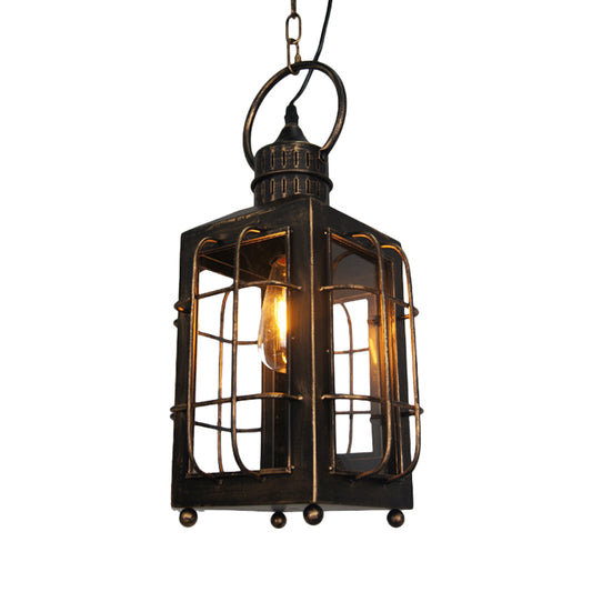 Traditional Lantern Hanging Ceiling Light 1 Light Metal Pendant Lamp in Rust for Indoor Clearhalo 'Ceiling Lights' 'Pendant Lights' 'Pendants' Lighting' 256207