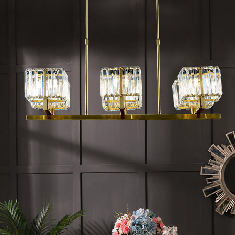 Square Chandelier Light Postmodern Crystal Block 6 Heads Gold Island Light Fixture Clearhalo 'Ceiling Lights' 'Island Lights' Lighting' 256260