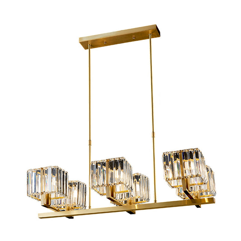 Square Chandelier Light Postmodern Crystal Block 6 Heads Gold Island Light Fixture Clearhalo 'Ceiling Lights' 'Island Lights' Lighting' 256262