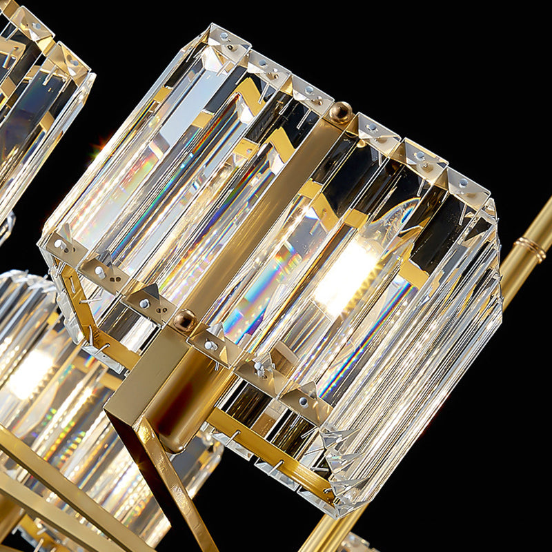 Square Chandelier Light Postmodern Crystal Block 6 Heads Gold Island Light Fixture Clearhalo 'Ceiling Lights' 'Island Lights' Lighting' 256263