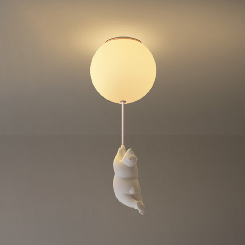 Cartoon Little Bear Ceiling Light Ball Shape Flush Mount Lighting Fixture for Children's Room White 5" Clearhalo 'Ceiling Lights' 'Close To Ceiling Lights' 'Close to ceiling' 'Flush mount' Lighting' 2562667