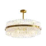 Drum Chandelier Lamp Postmodern Fluted Crystal 8 Lights Gold Hanging Light Fixture Clearhalo 'Ceiling Lights' 'Chandeliers' 'Modern Chandeliers' 'Modern' Lighting' 256268