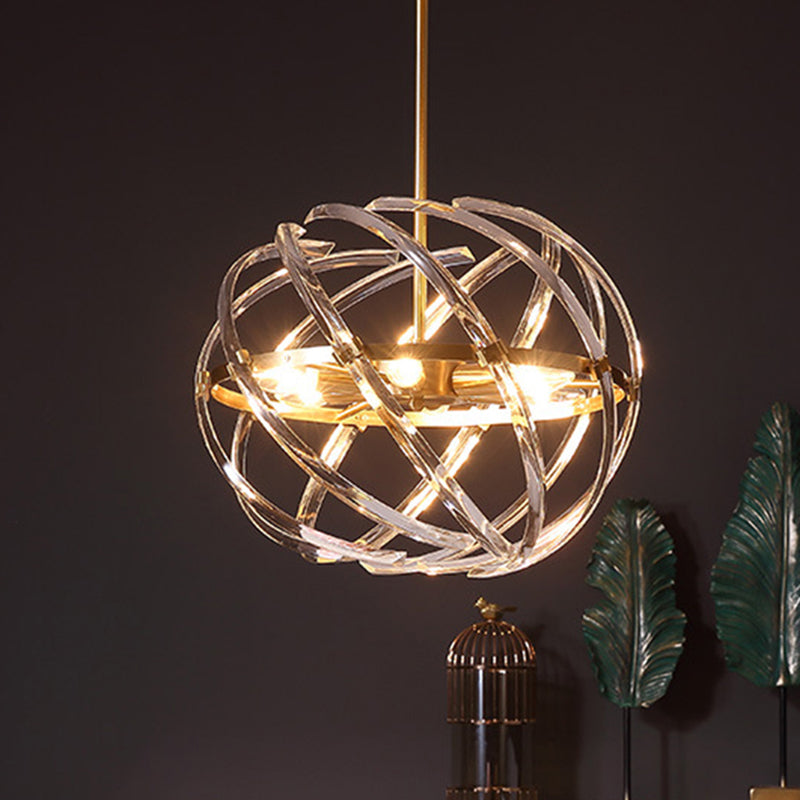 6 Heads Bedroom Chandelier Lamp Postmodern Gold Hanging Light with Orbit Curved Crystal Rod Shade Clearhalo 'Ceiling Lights' 'Chandeliers' 'Modern Chandeliers' 'Modern' Lighting' 256272