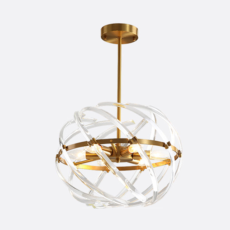 6 Heads Bedroom Chandelier Lamp Postmodern Gold Hanging Light with Orbit Curved Crystal Rod Shade Clearhalo 'Ceiling Lights' 'Chandeliers' 'Modern Chandeliers' 'Modern' Lighting' 256274