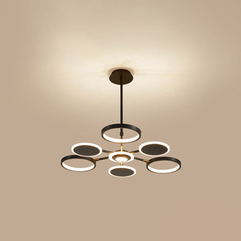 Circle LED Ceiling Chandelier Modern Metal Ceiling Hung Fixtures with Hanging Cord for Living Room 6 Black Clearhalo 'Ceiling Lights' 'Chandeliers' 'Modern Chandeliers' 'Modern' Lighting' 2562824