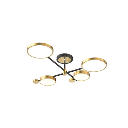 Circle Chandelier Lighting Fixtures Contemporary Metal Hanging Lights for Living Room 4 Gold Third Gear Clearhalo 'Ceiling Lights' 'Close To Ceiling Lights' 'Close to ceiling' 'Semi-flushmount' Lighting' 2562902