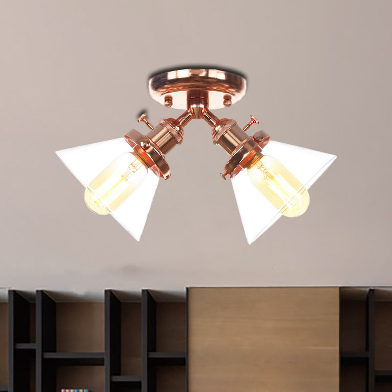 2 Heads Restaurant Ceiling Light Fixture Vintage Style Black/Bronze Semi Flush Mount Light with Conic Amber/Clear Glass Shade Clearhalo 'Ceiling Lights' 'Chandeliers' 'Close To Ceiling Lights' 'Close to ceiling' 'Glass shade' 'Glass' 'Semi-flushmount' Lighting' 256293
