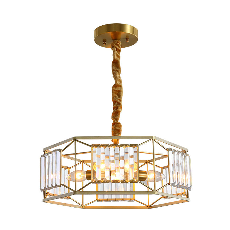 Hexagon Metal Frame Hanging Light Modern Crystal Block 3 Heads Gold Hanging Ceiling Light Clearhalo 'Ceiling Lights' 'Chandeliers' 'Modern Chandeliers' 'Modern' Lighting' 256323