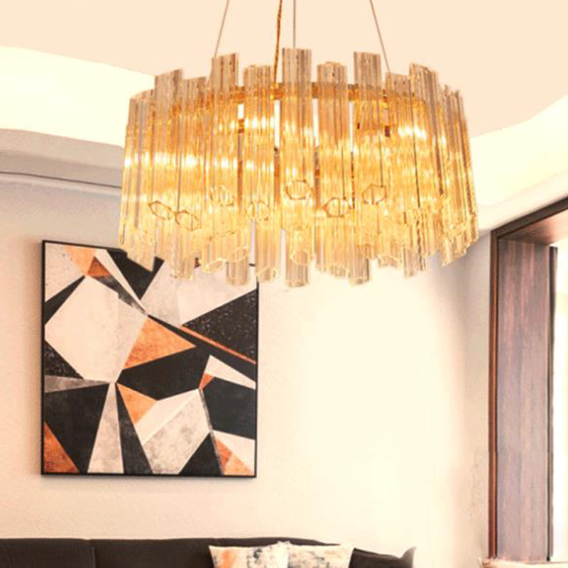 Circular Chandelier Light Modern Ridged Clear Crystal 8 Heads Gold Hanging Light Fixture Clearhalo 'Ceiling Lights' 'Chandeliers' 'Glass shade' 'Glass' 'Modern Chandeliers' 'Modern' Lighting' 256325