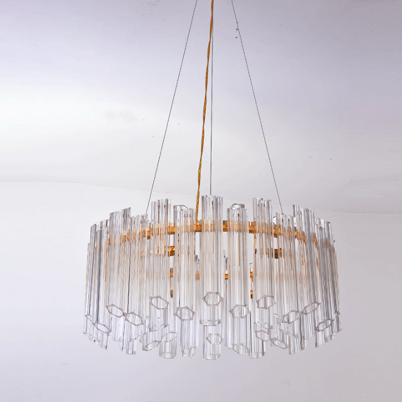 Circular Chandelier Light Modern Ridged Clear Crystal 8 Heads Gold Hanging Light Fixture Clearhalo 'Ceiling Lights' 'Chandeliers' 'Glass shade' 'Glass' 'Modern Chandeliers' 'Modern' Lighting' 256327